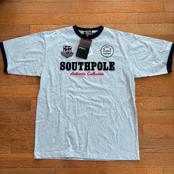 NWT‎ Southpole Authentic Collection T-Shirt Mens XL Embroidered Patches Gray - Picture 1 of 6
